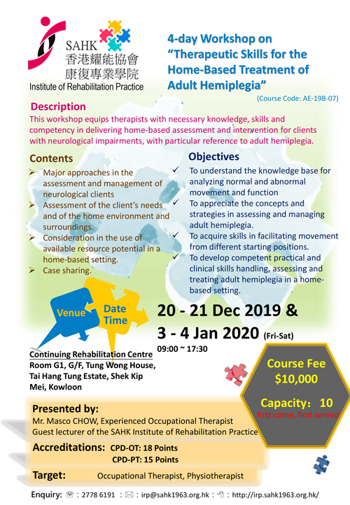 4-day Workshop on Therapeutic Skills for the Home-Based Treatment of Adult Hemiplegia