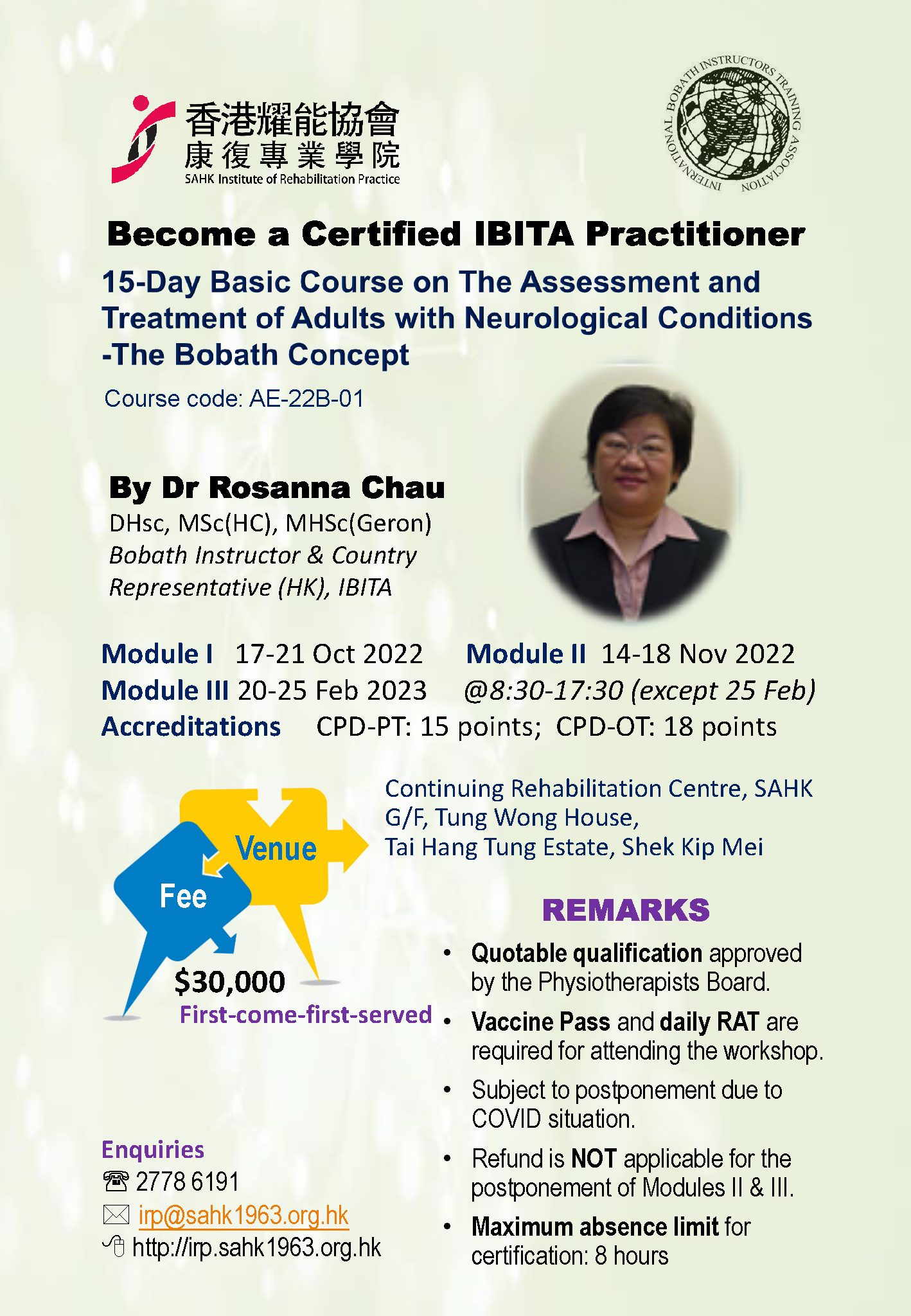 15
Day Basic Course on The Assessment and Treatment of
Adults with Neurological Conditions The Bobath Concept'